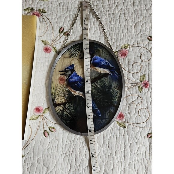 Pair of Blue Jay's Oval Glass Sun Catcher by Glass Masters 1989 - Picture 8 of 8